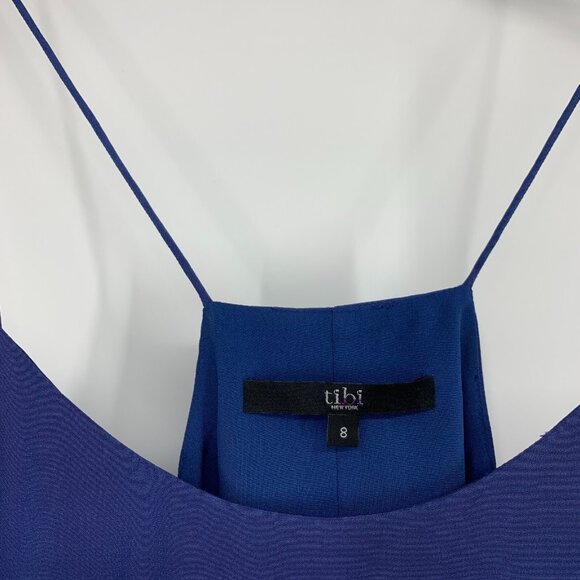 Tibi 100% Silk Top Ruffle Cami Tank Blue Sleeveless Racerback - Picture 5 of 10